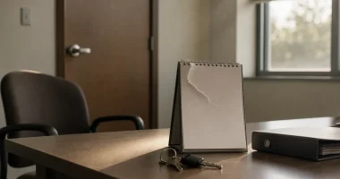 Skrivbord med kalender och nycklar som symboliserar tidspress för företrädaransvar