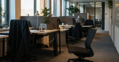 Tomt kontorslandskap som symboliserar ett växande företag mellan små och stora strukturer