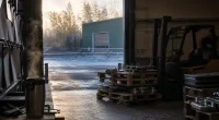 Lastkaj på ett svenskt tillverkningsföretag i gryningsljus
