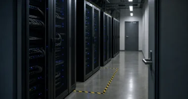 Serverhall med datorrackar som symboliserar AI-infrastruktur och beräkningskraft