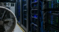 Serverhall med kablage som symboliserar infrastruktur för kodtestning