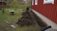 Dräneringsarbete vid husgrund i trädgården, en fråga om man får göra avdrag för dränering